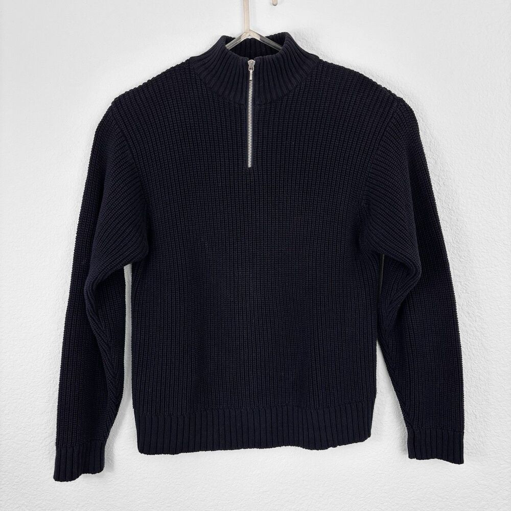 Gap Men’s 1/4 Zip Sweater L Dark Blue Navy Ribbed Business Casual Preppy Cotton
